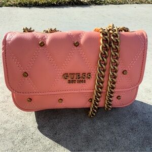 Guess Crossbody Bag in Pink and Gold with Chain Strap